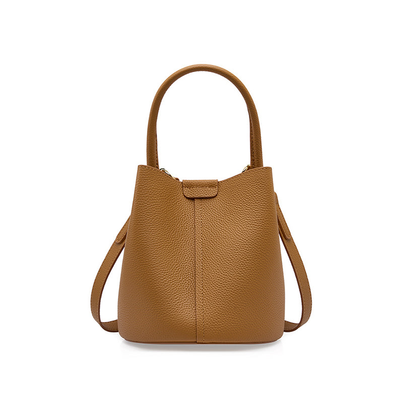 Top layer cowhide bucket bag genuine leather light luxury crossbody bag versatile shoulder handbag