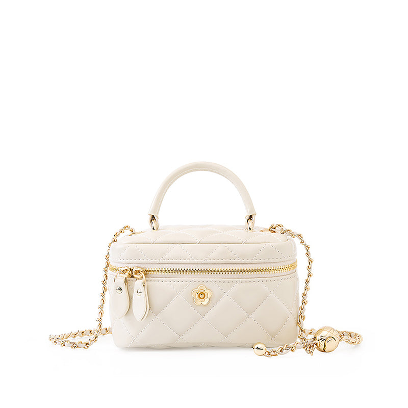 Genuine leather diamond chain handbag fashionable and popular textured shoulder crossbody bag