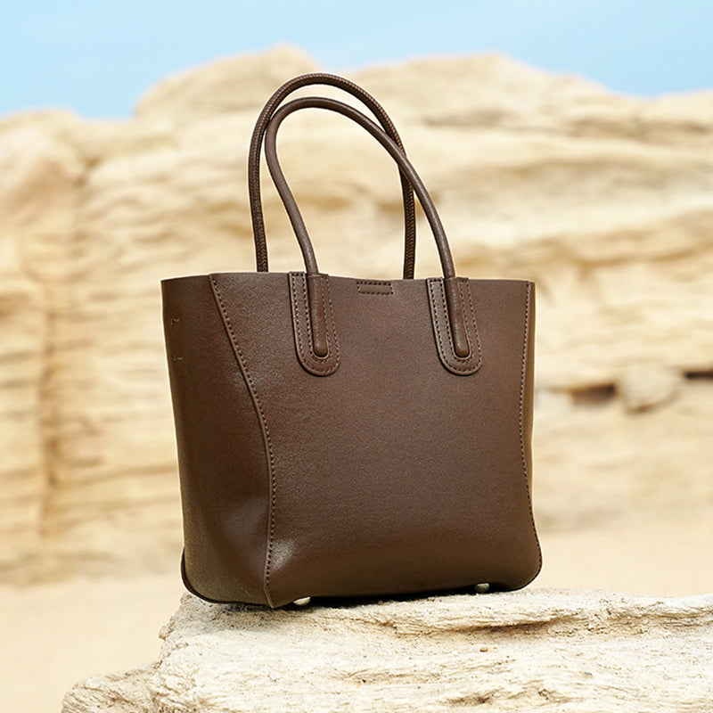 Genuine leather simple handbag literary retro tree paste leather bucket bag shoulder messenger bag