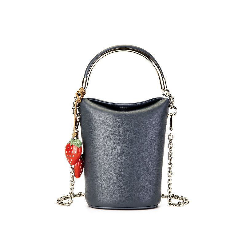 Genuine leather high-end retro Maillard mobile phone bag shoulder crossbody bucket bag