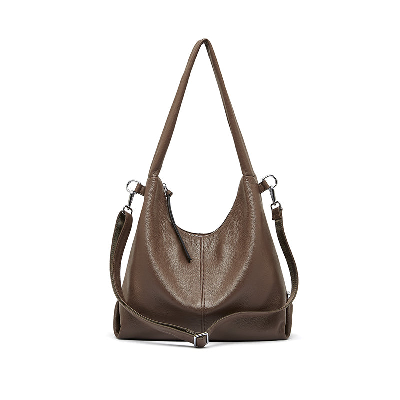 Genuine leather large capacity tote bag stylish trendy solid color casual commuter shoulder bag