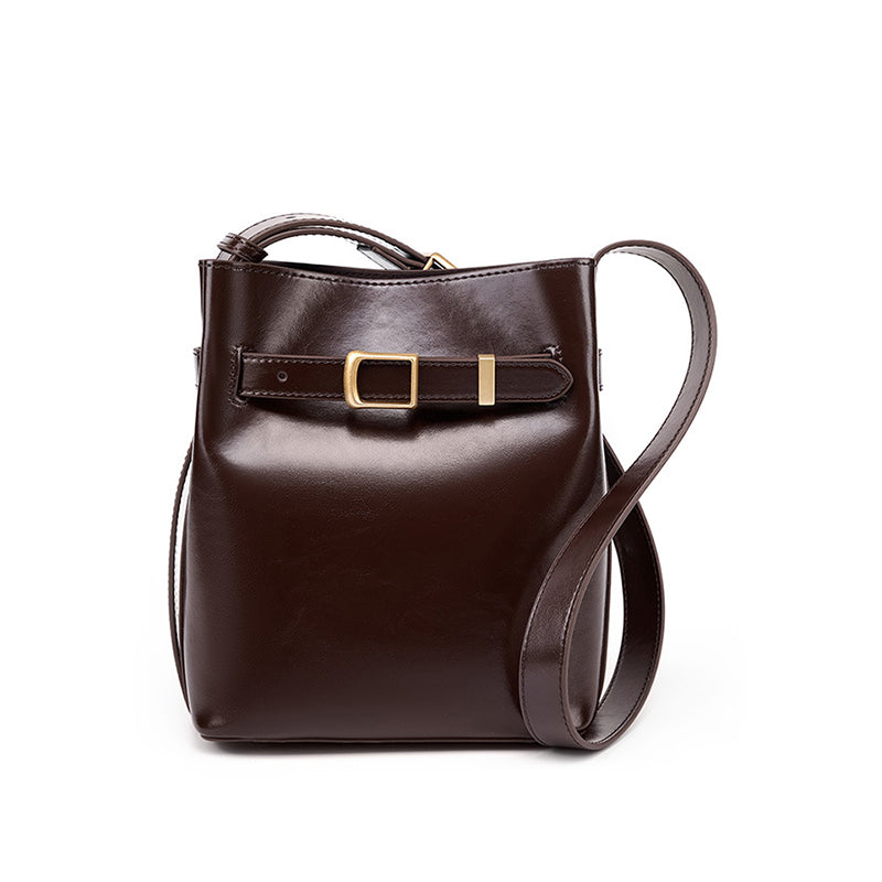 Vintage genuine leather shoulder bucket bag high-end versatile first-layer cowhide messenger bag