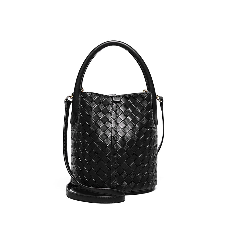 Genuine leather high-end bucket bag versatile woven light luxury shoulder crossbody bag