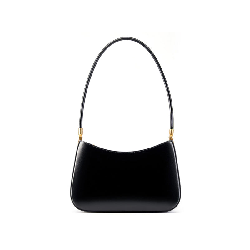 Genuine leather simple shoulder bag versatile baguette bag French style underarm retro women's bag