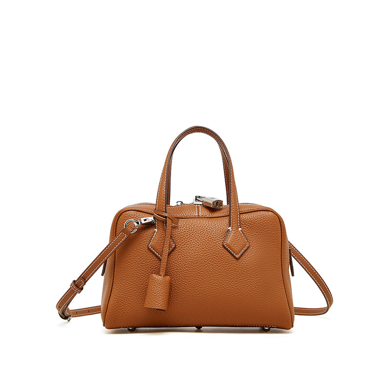 Genuine leather high-grade handbag light luxury TC top layer leather Victoria bag versatile crossbody Boston pillow bag