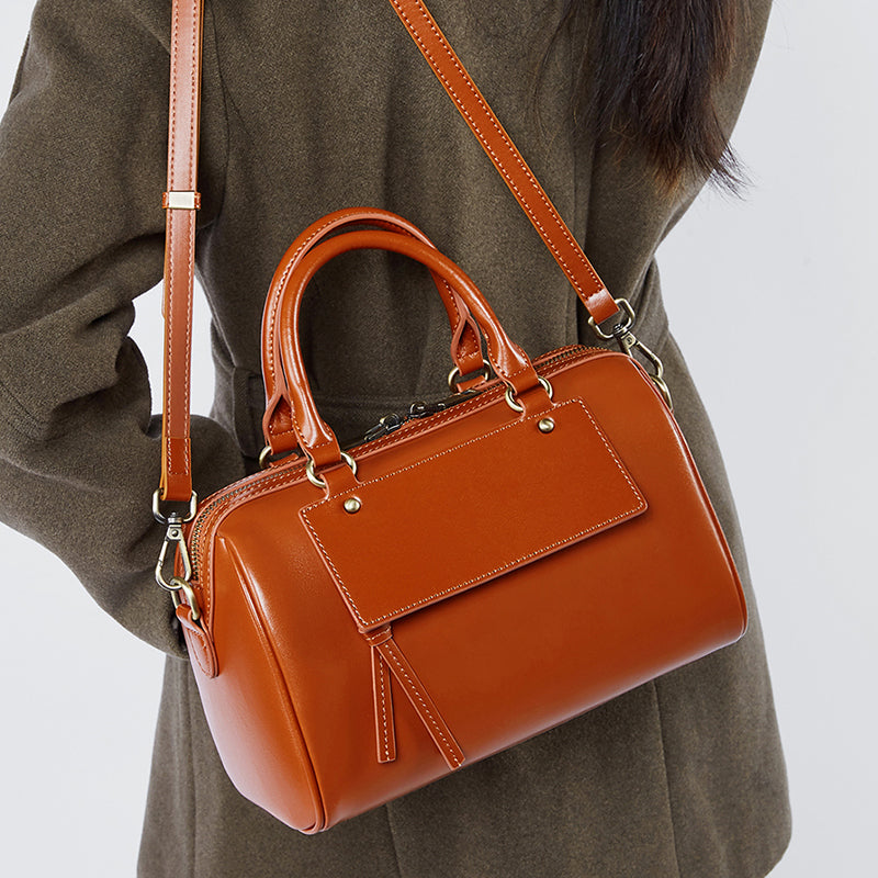 Genuine leather Boston pillow bag fashionable casual handbag cowhide shoulder messenger bag