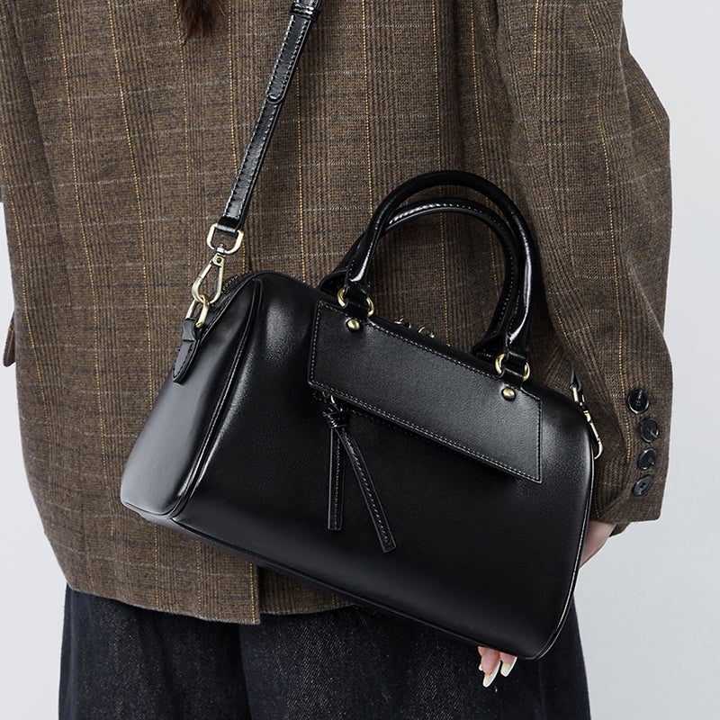 Genuine leather Boston pillow bag fashionable casual handbag cowhide shoulder messenger bag