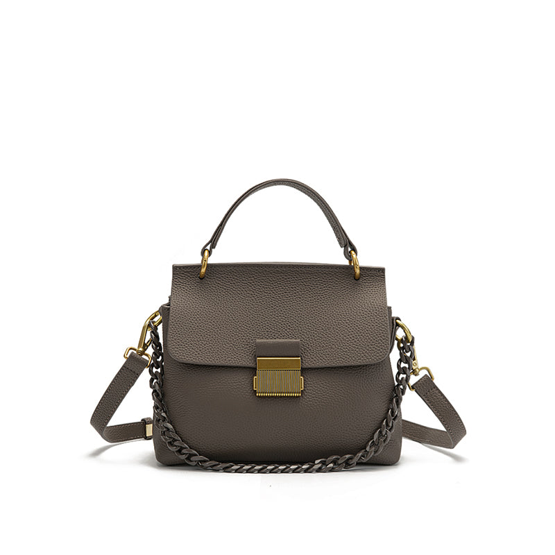 Genuine leather shoulder bag, shell chain bag, textured flip crossbody bag, large capacity commuter handbag