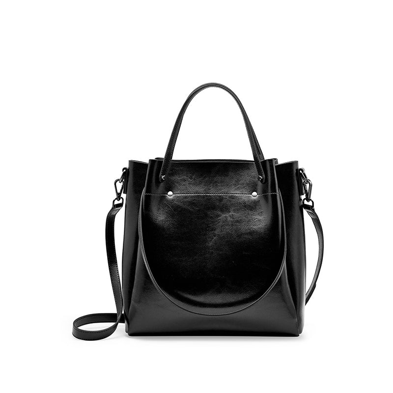 Genuine leather shoulder tote bag crossbody women's bag large capacity cowhide bucket bag niche design