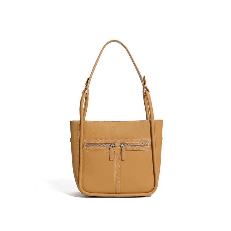 First layer of cowhide genuine leather bucket bag niche light luxury women's bag horseshoe bag large capacity commuter shoulder bag