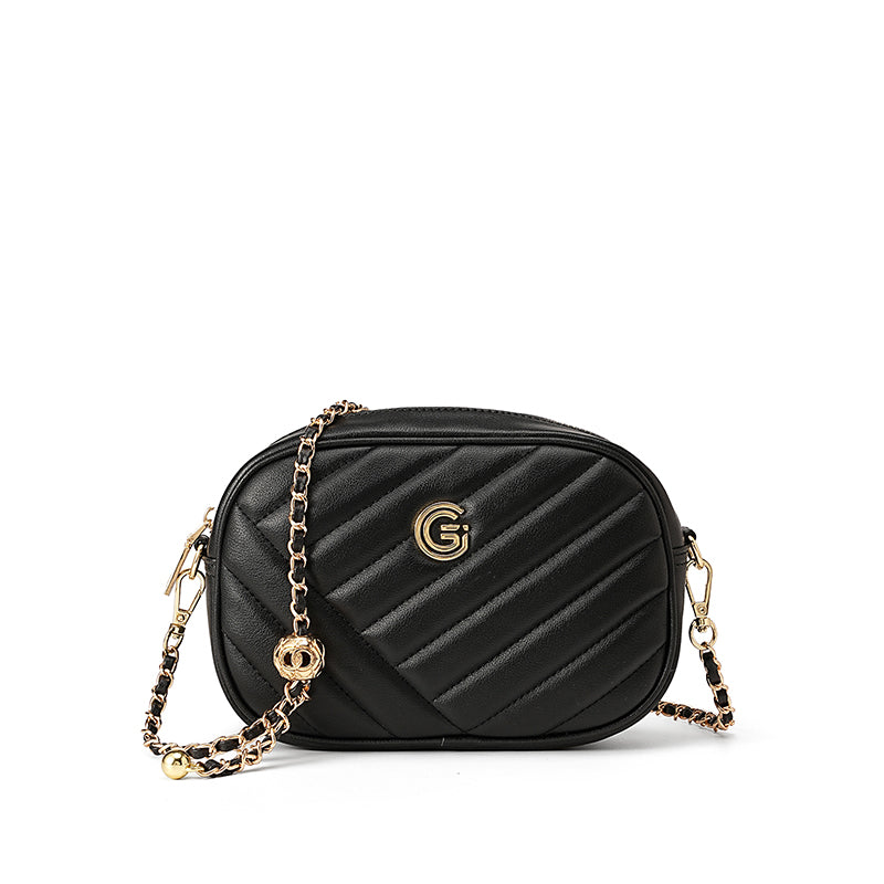 Genuine leather diamond chain small square bag fashionable and versatile mobile phone bag shoulder crossbody women's bag
