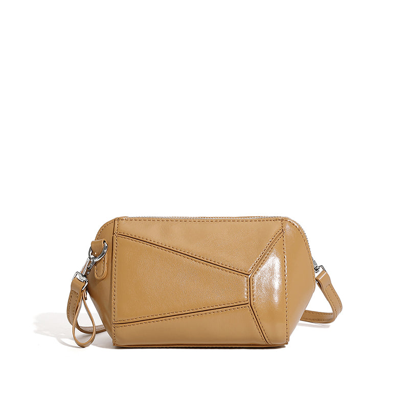 Vegetable tanned cowhide retro leather shoulder bag stylish geometric splicing crossbody bag high-end sense of all-match fashion women's bag