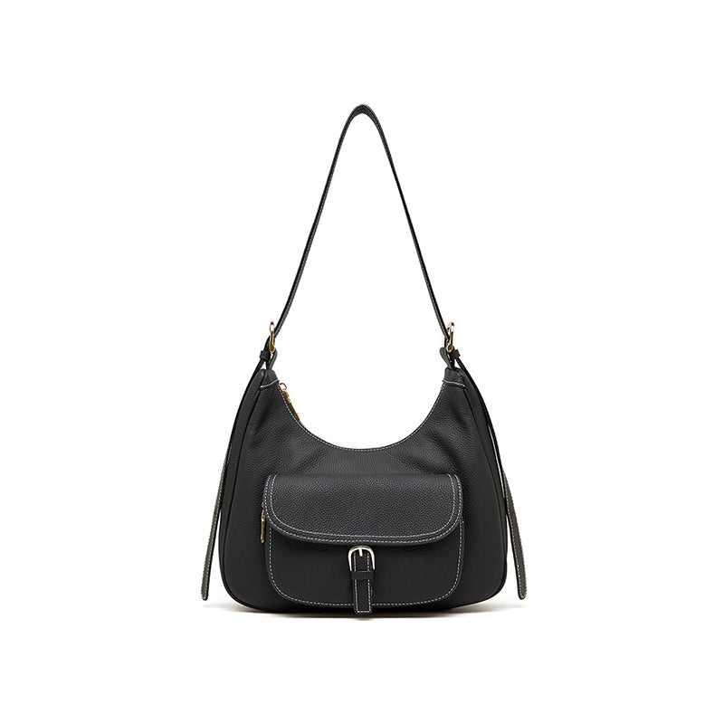 Genuine leather top layer cowhide underarm bag tote bag large capacity saddle bag shoulder bag women's work commuter bag