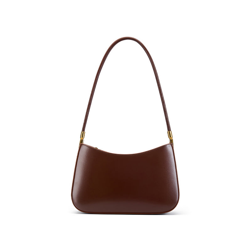 Genuine leather simple shoulder bag versatile baguette bag French style underarm retro women's bag