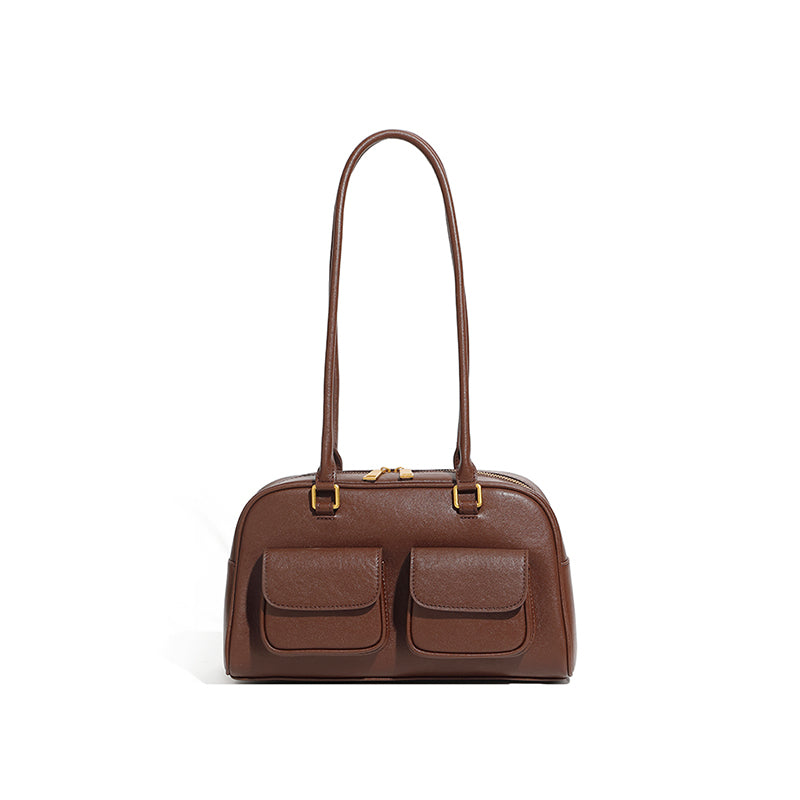 Niche design genuine leather vintage underarm bag bowling bag Boston underarm bag shoulder bag women's bag