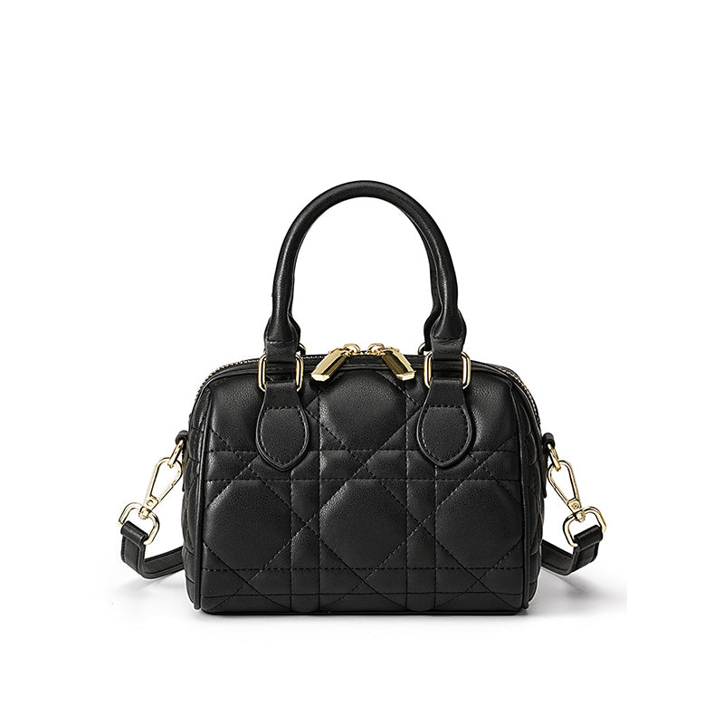 Genuine leather diamond Boston bag fashionable and versatile high-end handheld shoulder crossbody women's bag