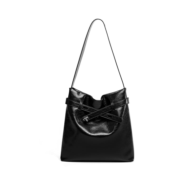 Genuine leather waxed tote bag women's bag large capacity shoulder bag commuter underarm bag original design