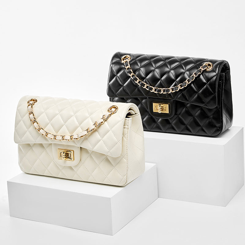 First layer of cowhide chain underarm bag genuine leather small Chanel style fashionable diamond shoulder crossbody bag small square bag
