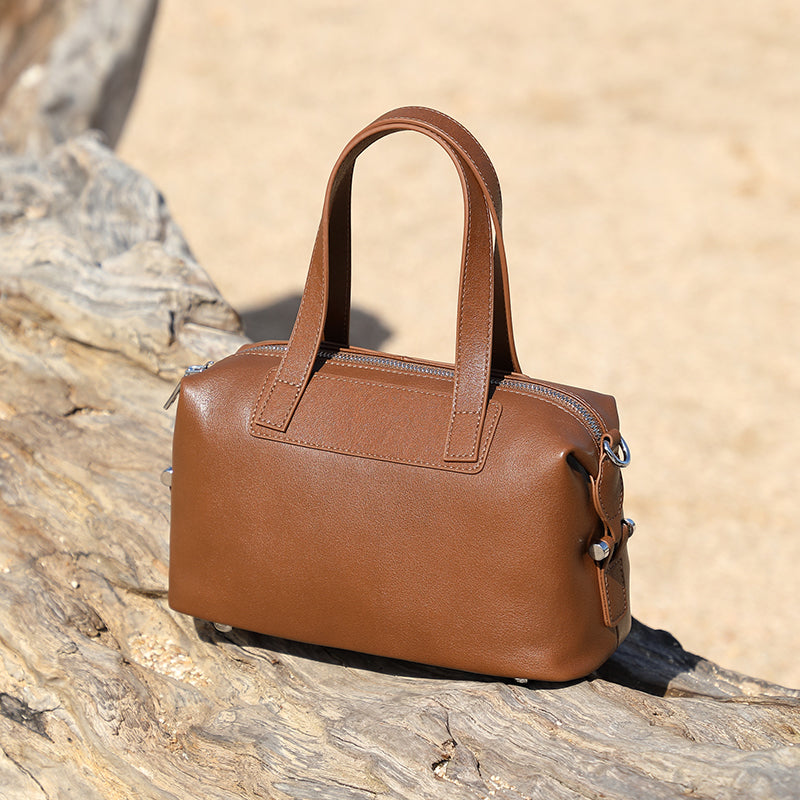 Genuine leather vintage handbag vegetable tanned Boston bag cowhide shoulder crossbody bag