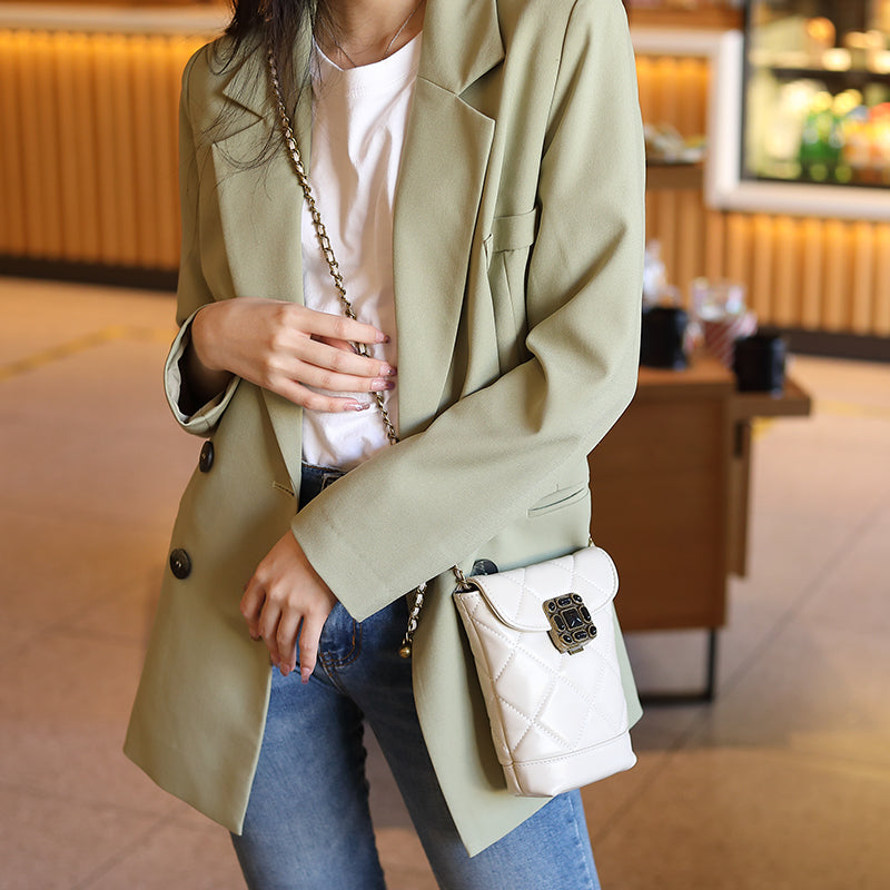 Genuine leather chain small Chanel style diamond gemstone crossbody mobile phone bag