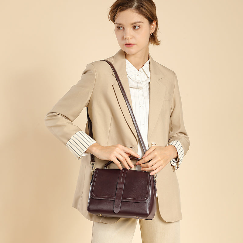 Genuine leather fashion handbag cowhide vegetable tanned leather shoulder crossbody bag