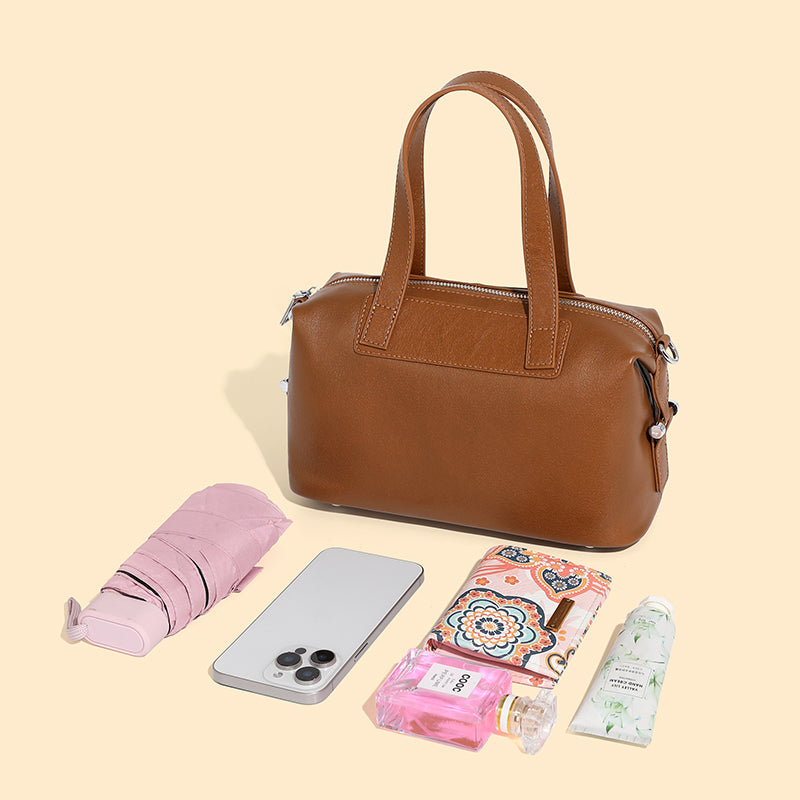 Genuine leather vintage handbag vegetable tanned Boston bag cowhide shoulder crossbody bag