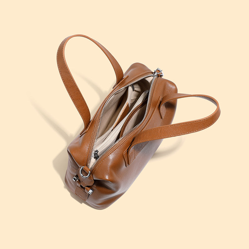 Genuine leather vintage handbag vegetable tanned Boston bag cowhide shoulder crossbody bag