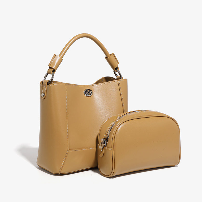 Genuine leather mother-and-child bucket bag handbag shoulder bag soft leather simple crossbody bag