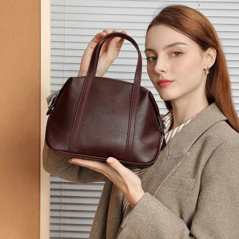 Genuine leather niche shoulder Boston bag fashionable pillow versatile handbag crossbody bag