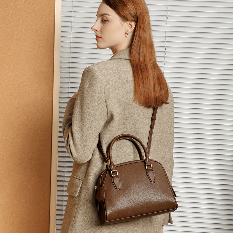 Top layer cowhide minimalist Boston bowling bag genuine leather handheld shoulder crossbody bag
