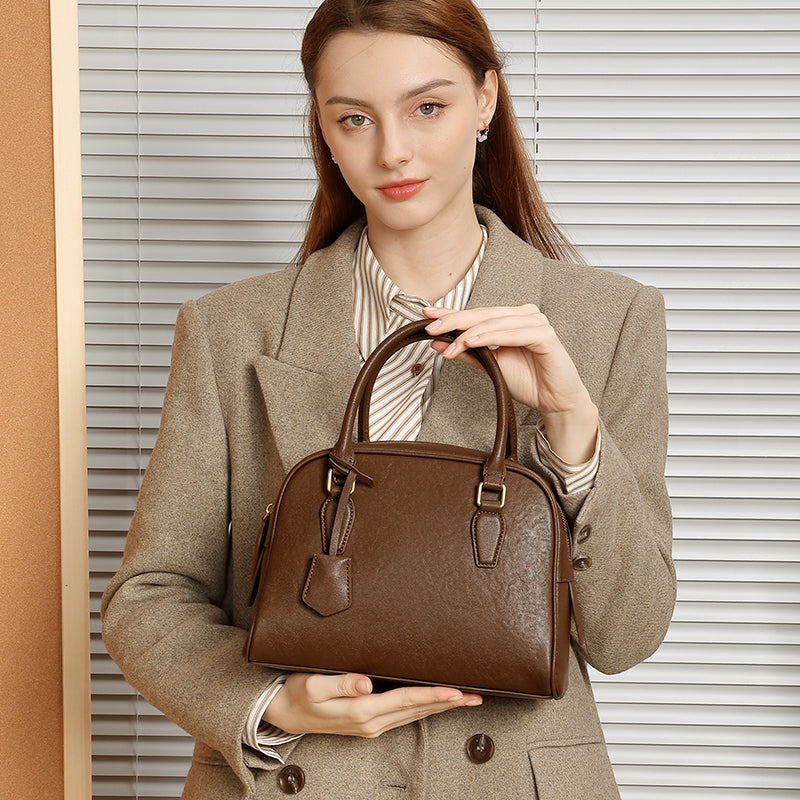 Top layer cowhide minimalist Boston bowling bag genuine leather handheld shoulder crossbody bag