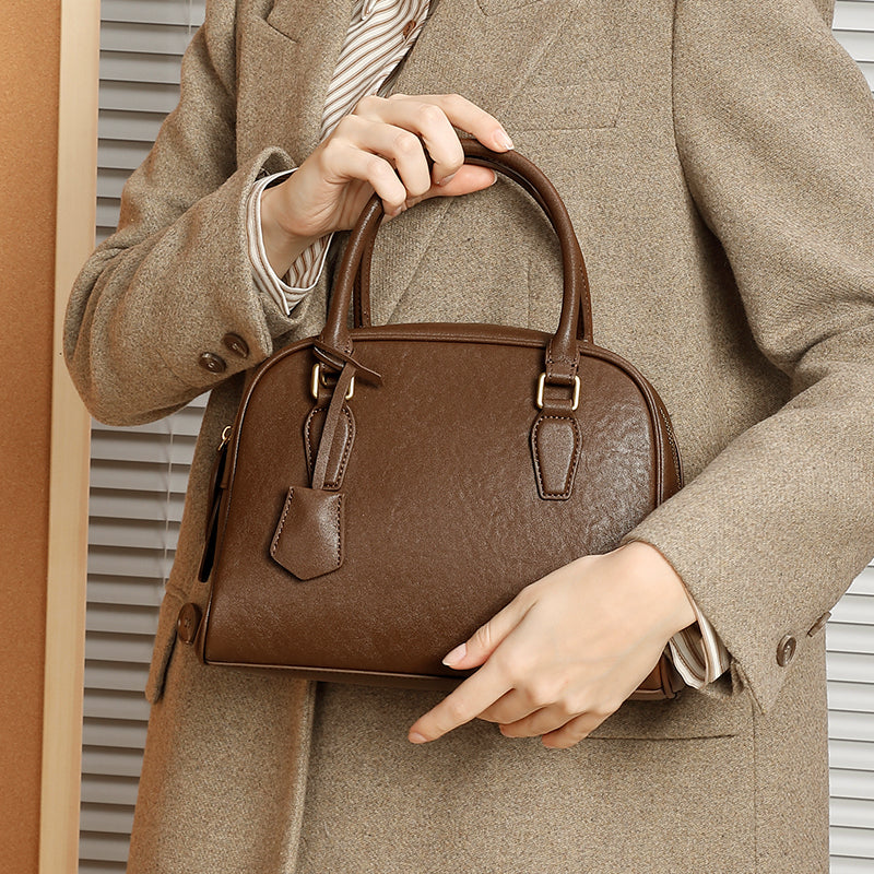 Top layer cowhide minimalist Boston bowling bag genuine leather handheld shoulder crossbody bag