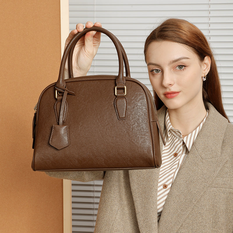 Top layer cowhide minimalist Boston bowling bag genuine leather handheld shoulder crossbody bag