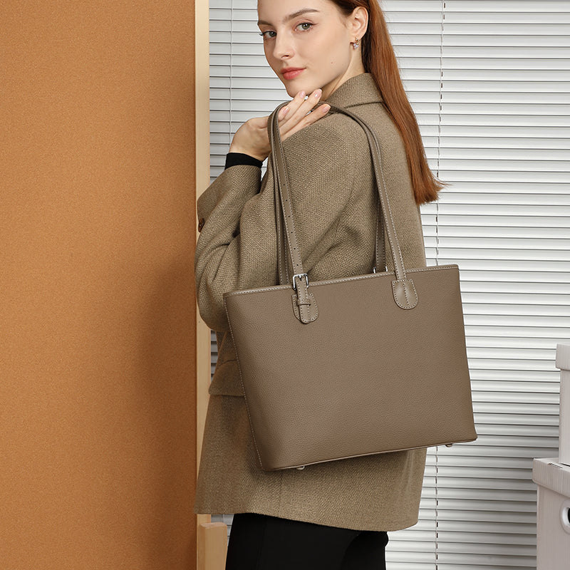 Large capacity tote bag genuine leather high-end niche shoulder bag fashionable versatile bucket bag