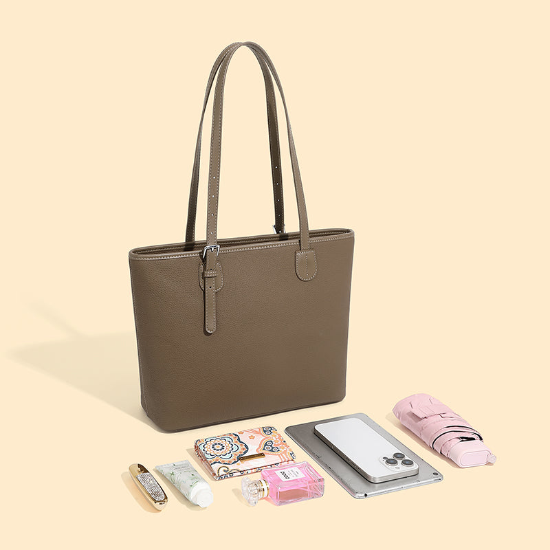 Large capacity tote bag genuine leather high-end niche shoulder bag fashionable versatile bucket bag