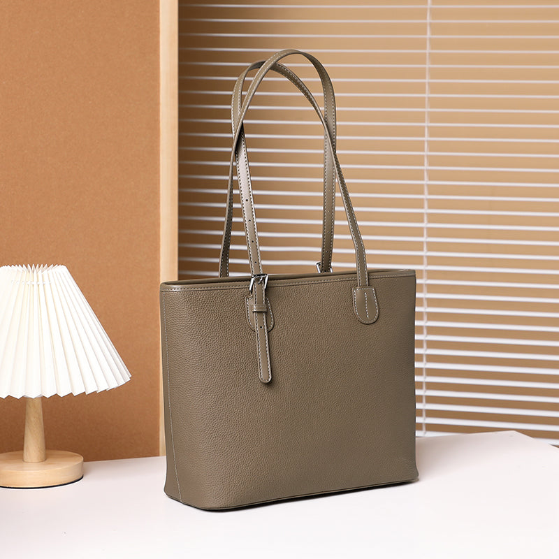 Large capacity tote bag genuine leather high-end niche shoulder bag fashionable versatile bucket bag