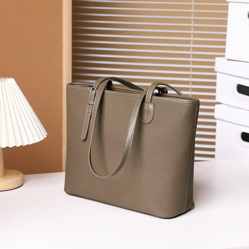 Large capacity tote bag genuine leather high-end niche shoulder bag fashionable versatile bucket bag