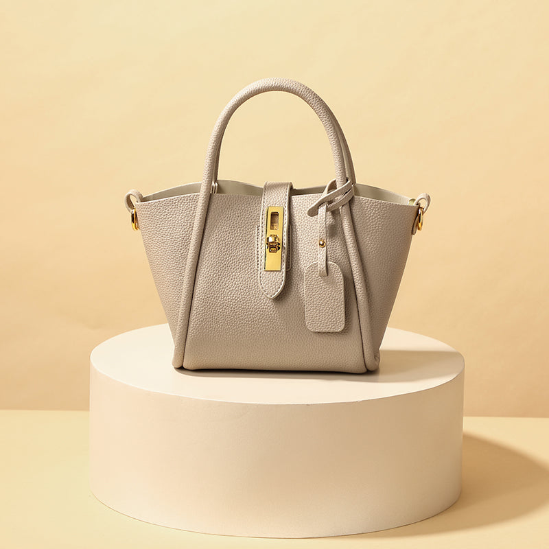 Genuine leather fashion bucket bag versatile textured handbag crossbody bag