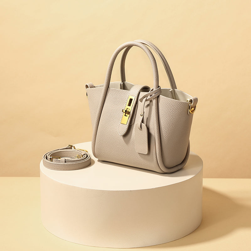 Genuine leather fashion bucket bag versatile textured handbag crossbody bag