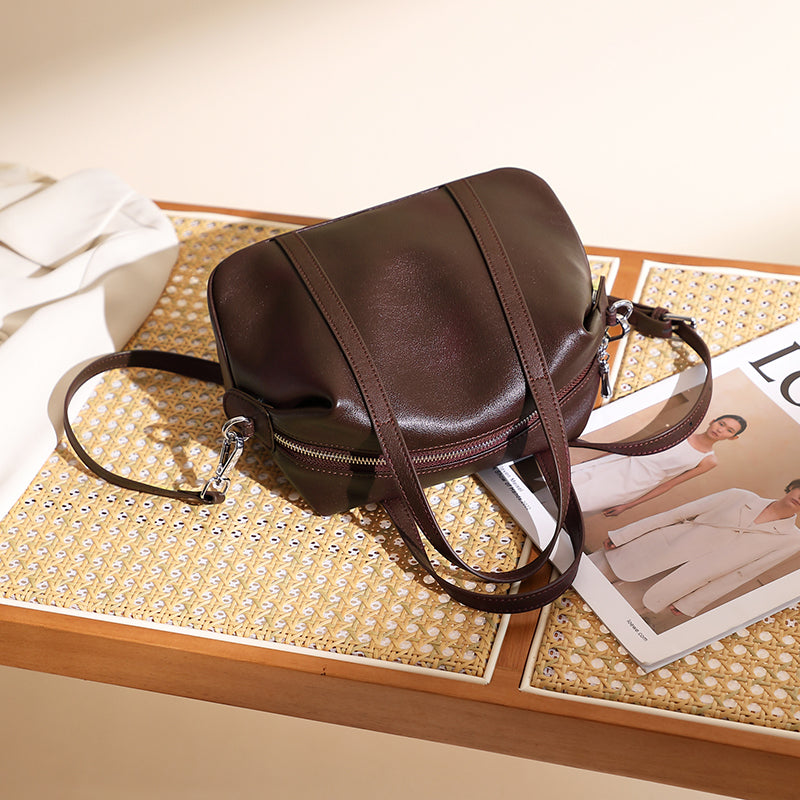 Genuine leather niche shoulder Boston bag fashionable pillow versatile handbag crossbody bag