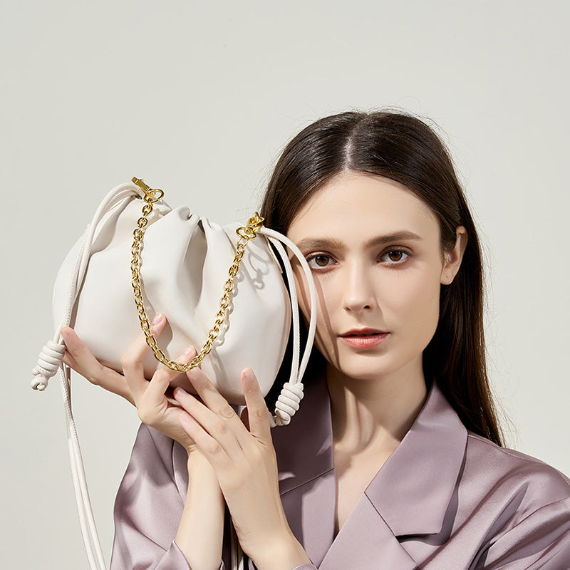 Korean style genuine leather bucket bag cowhide chain cloud bag versatile cowhide women's bag