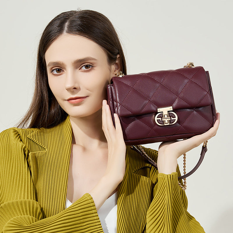Genuine leather fashionable crossbody bag trendy shoulder chain bag women's bag