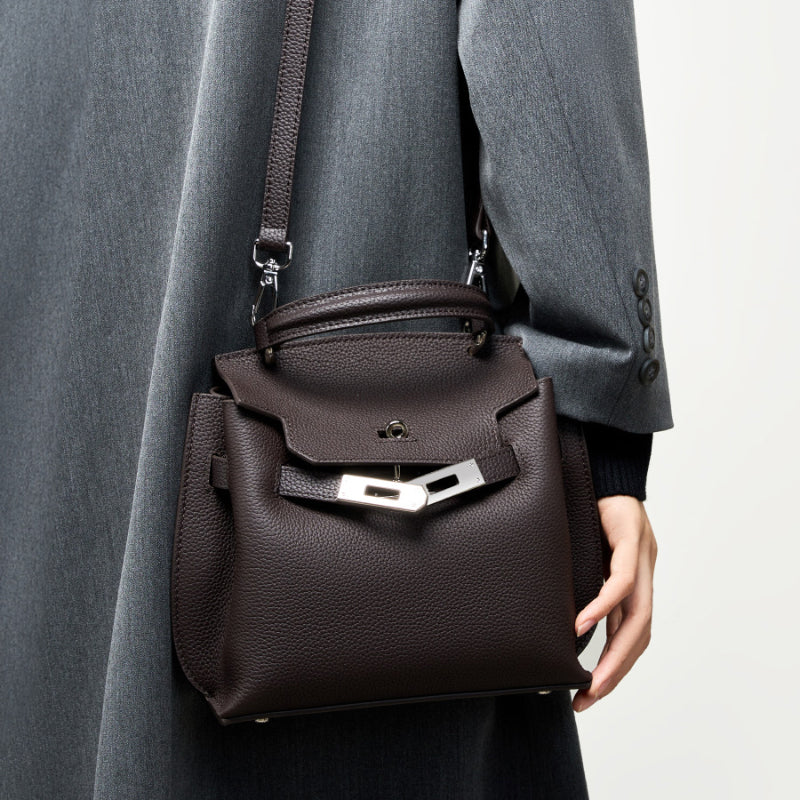 Genuine leather Kelly bag fashionable and versatile retro first layer cowhide bag shoulder crossbody bag