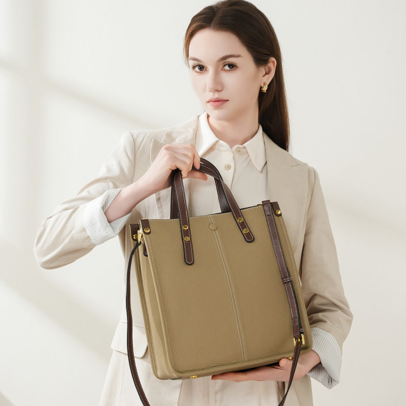 Fashion leather vertical tote bag handbag first layer cowhide versatile shoulder bag briefcase soft leather messenger bag