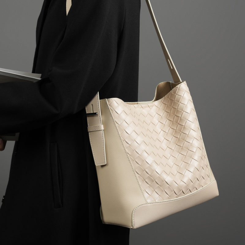 Cowhide hand-woven tote bag genuine leather fashionable shoulder crossbody bag