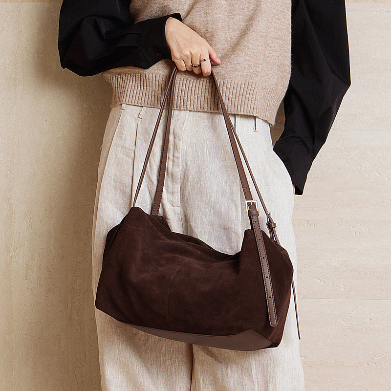 Matte leather tote bag genuine leather shoulder loose pillow bag