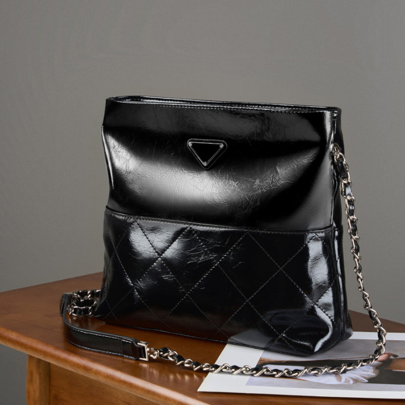 First layer cowhide tote bag versatile small square bag fashionable commuter shoulder messenger bag