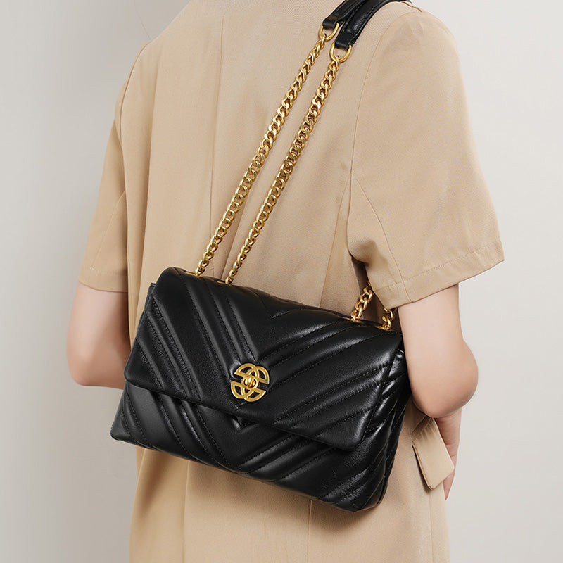 Diamond-patterned genuine leather chain small square bag cowhide underarm bag shoulder crossbody bag