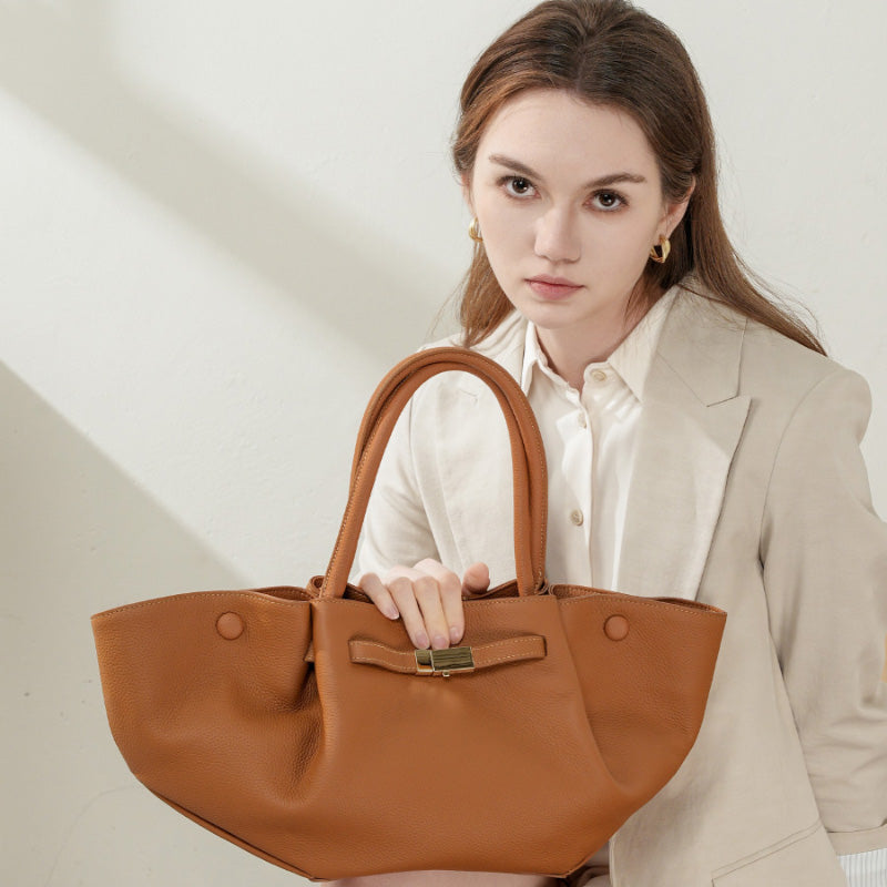 Genuine leather fashion simple tote bag niche solid color wing bag versatile bags
