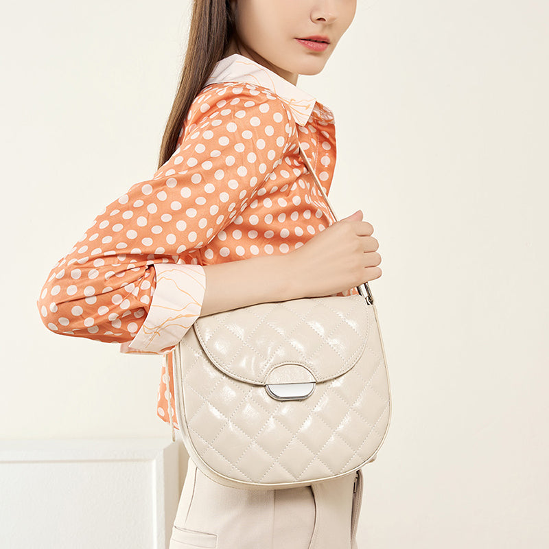 Genuine leather niche semi-circular saddle bag diamond-shaped underarm bag shoulder crossbody bag